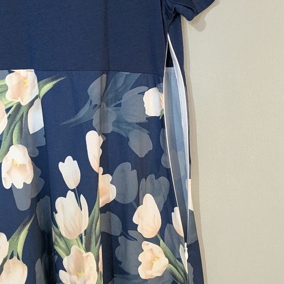 Exclusive‎ Brand Women's Large Navy Floral Maxi Short Sleeve Dress - Picture 6 of 9